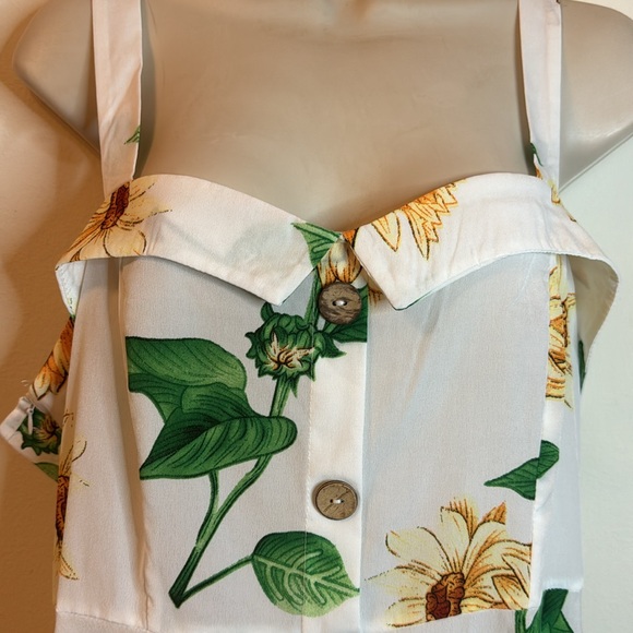 Dress Fo White Floral Lightweight Dress Spaghetti Straps Front Buttons Side Zip - Picture 3 of 7